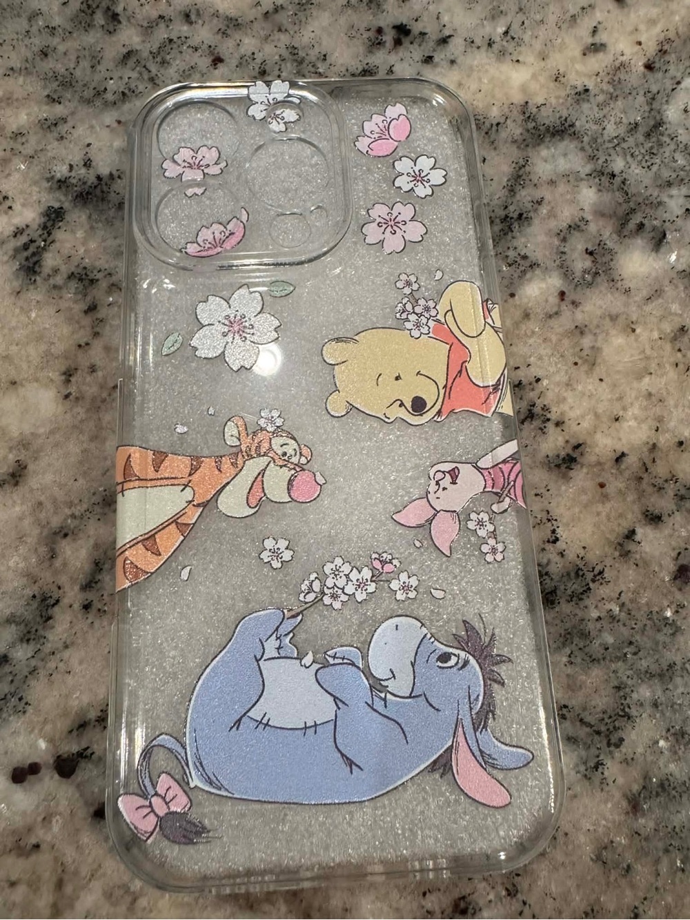 Winnie the Pooh Glitter Phone Case with Eeyore, Tigger & Piglet iPhone 16 pro